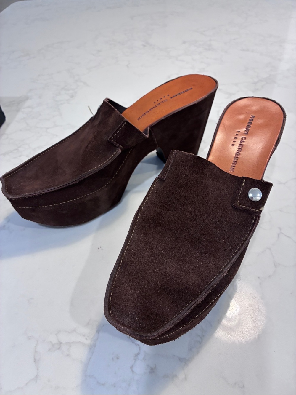 Robert Clergerie Dark Brown Suede Platform Mule